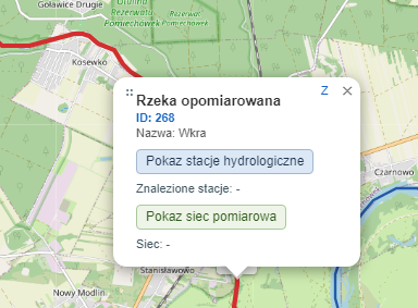 Popup identyfikacji rzeki Wkra — stan domyślny